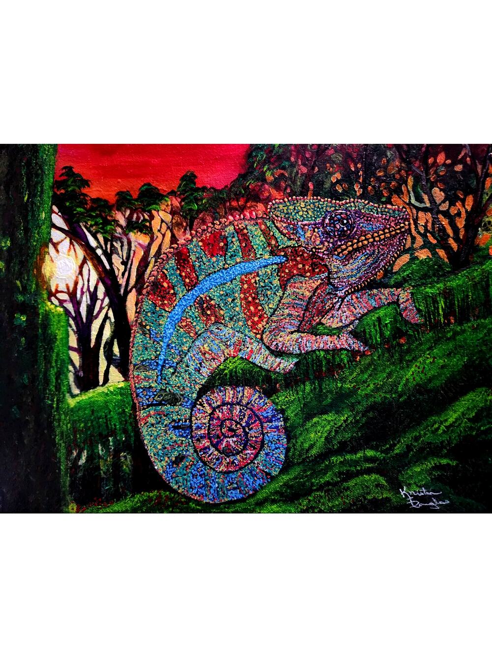 "Panther Chameleon at Sunset" Art Print my Original Work 11" x 14" Acid Free
